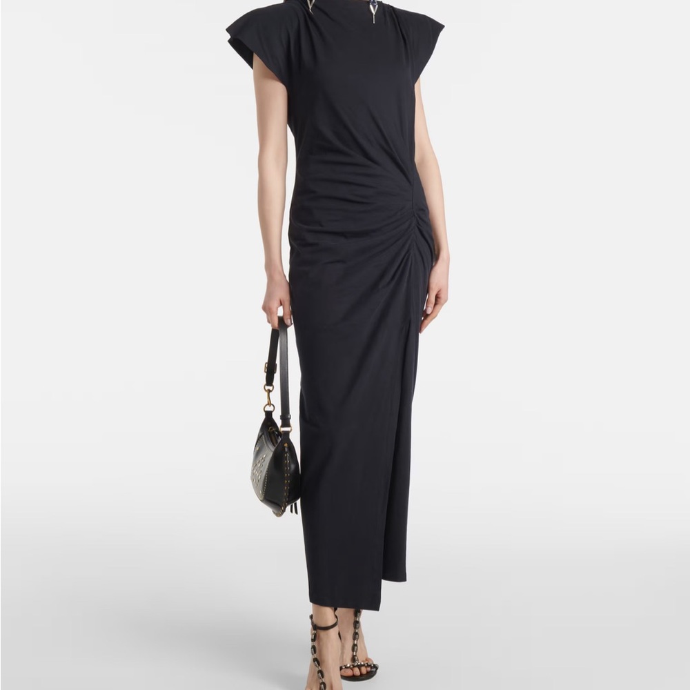Isabel Marant Black Ruched Sleeve Maxi Dress